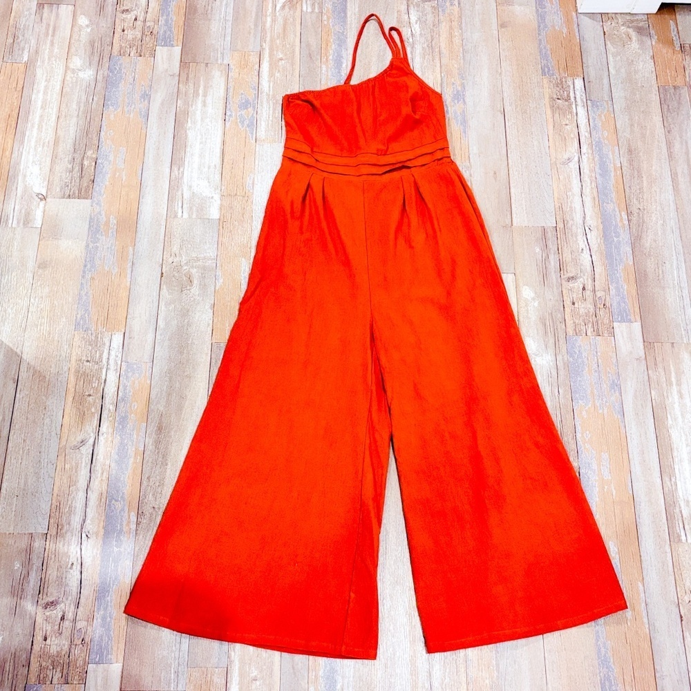 Bright Orange Wide-Leg Jumpsuit | Summer Minimalist Y2K Chic‎ | Small *
